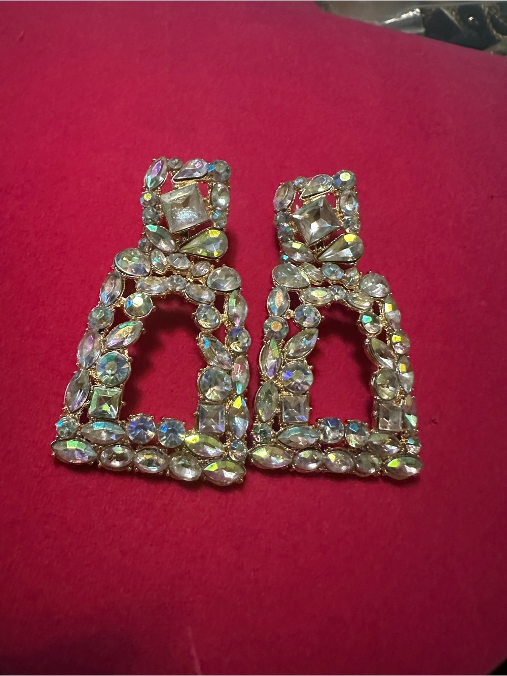 STUNNING Crystal Statement Drop Earrings - Iridescent DANGLE POSTS